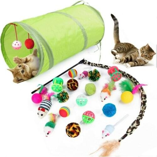 21Pcs/Set Pet Kit Collapsible Tunnel Cat toy Fun Channel Feather Balls Mice Shape Pet Kitten Dog Cat Interactive Play Supplies