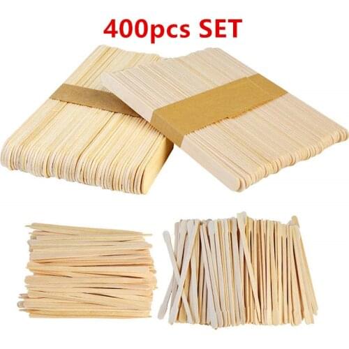 400 Pieces Wooden Wax Applicator Sticks Assorted Wax Spatulas Eco Friendly Nature Wood Craft Sticks 4 Style Large, Medium, Small