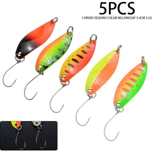 5Pcs 3.5g Sequin Fishing Lures Trout Blinker Hard Baits Willow Leaves Single Hook Fishing Lure Set for Trout Perch Chub Fishing