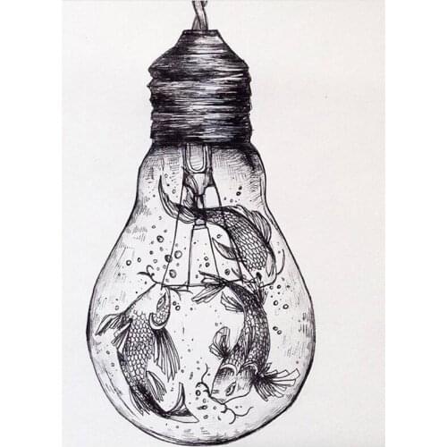 5d DiyDiamond painting light bulb fish Diamond mosaic Full drill Square round Diamond embroidery Cross stitch black whiteZP-3098