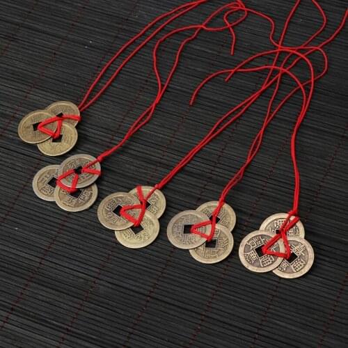 97QE Chinese Coins Fortune Coin Feng Shui Coins Lucky I-ching Coins with Red String
