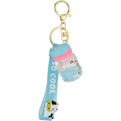 Acrylic Cute Baby Bottle Cat Oil Keychain Ladies Baby Bottle Kitten Keychain Jewelry Gift