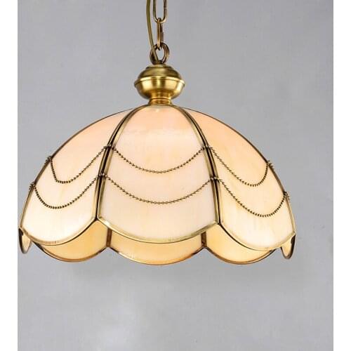 American Copper Hanging Light Restaurant Aisle Porch Bedroom Bedside Pendant Lamp E27 Retro Glass Lampshade Lighting PL593