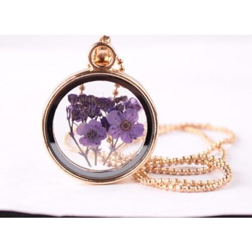 BUDROVKY Best Selling Fashion Popular Ornament Wholesale Handmade Lace Dried Flower Pendant Necklace Glass Clavicle Chain