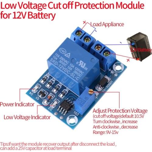 DC 12V Battery Undervoltage Low Voltage Cut off Automatic Switch Recovery Protection Module Charging Controller Protection Board