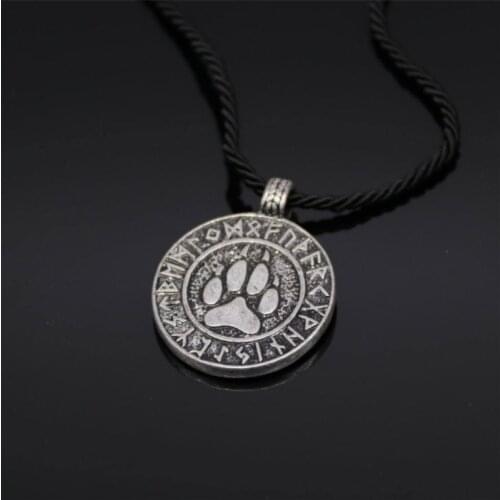 Ethnic Viking Symbol Round Dog Paw Pendant Necklaces For Women Rope Chain Choker Bear Claw Footprint Necklace Men Charm Jewelry