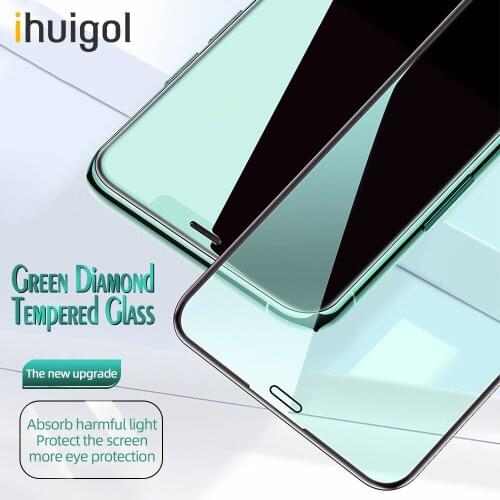 Ihuigol Green Tempered Glass For iPhone 12 Pro Max Mini Curved Edge Eye Protection Anti-fingerprin Screen Protector Glass Film