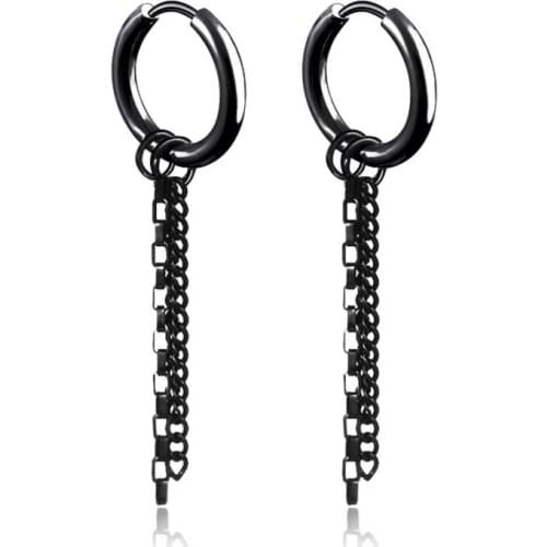 KOFSAC New Fashion Long Tassel Three Chain Earrings For Men Women Party Titanium Steel Not Perforated Earring Christmas Jewelry