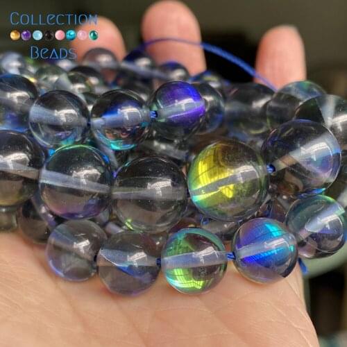 Natural Grey Moonstone Crystal Glitter Stone Spacer Round Bead For Jewelry Making 6-12 MM DIY Bracelets Accessories 15"