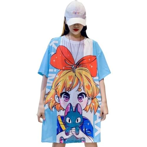 Summer Kawaii Print T-Shirt Women Harajuku Cute Sweet Girl Japanese Style Mesh Quick-Drying Short-Sleeved Tees Tops Streetwear