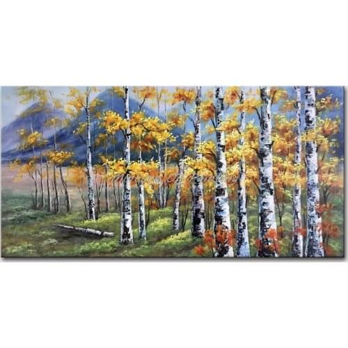Mintura Wall Picture for Living Room Oil Paintings on Canva Hand Painted The Beautiful Birch Forest Home Decor Wall Art No Frame