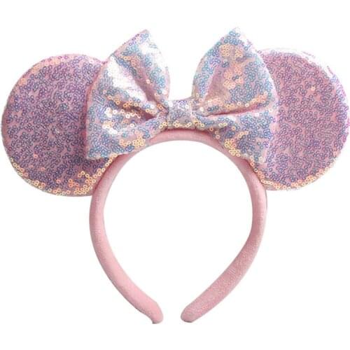 Sequins Minnie Ears Headband for Kids Girls Bow Hairband for Birthday Party Baby Girl Bowknot Headwear Hair Accessories Pink