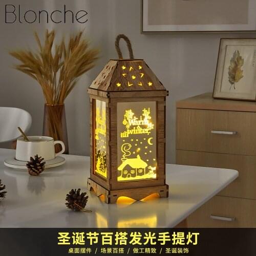 Christmas Wooden House Night Light LED Illuminated Table Lamp Desk Lamp Children Gift Bedroom Lantern Party Ornament Home Decor