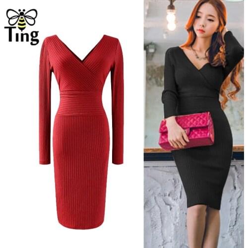 Tingfly Sexy Knitted Bodycon V neck Women Dress Slim Sheath Knitting Clubwear Party Short Dresses Vestidos Stretchy Zaful Dress