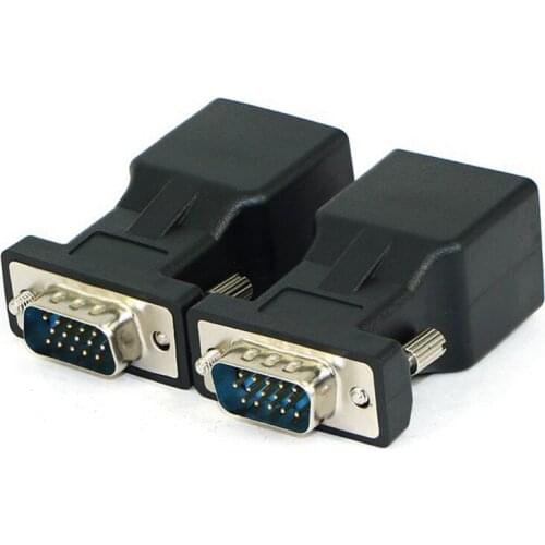 2 Pack VGA Extender Male to RJ45 CAT5 CAT6 20M Network Cable Adapter COM Port to LAN Ethernet Port Converter