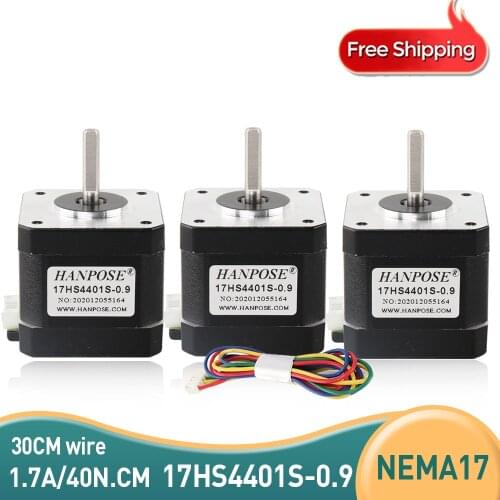 Free shipping 3pcs Nema17 Stepper Motor 17HS4401S 0.9 degree 40N.CM 1.7A 40MM 42 motor with 30CM line for 3D printer and CNC