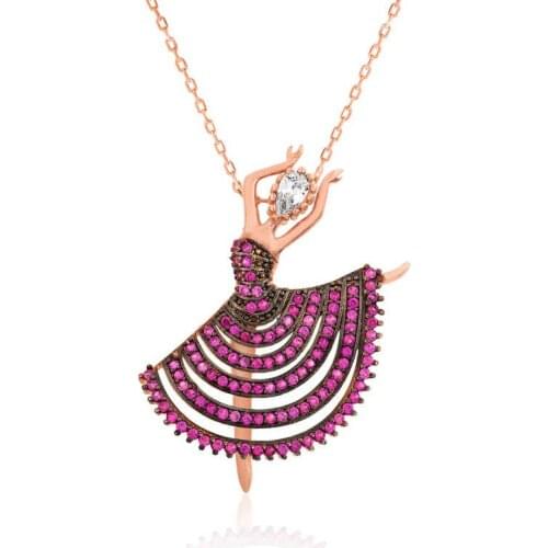 Tevuli 925 Sterling Silver Pink Ballerina Lady Necklace