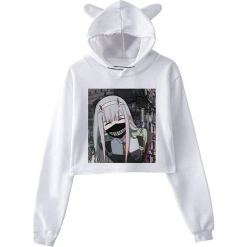 Darling In The Franxx Anime Cropped Tops Harajuku Zero TWO Beautiful Girl Print Women Streetwear Loose Hip Hop Hoodie Sweatshirt
