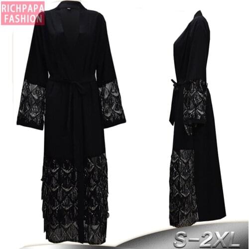 UAE Abayas For Women Black Mesh Sequined Hijab Muslim Dress Jilbab Qatar Kaftan Abaya Robe Dubai Turkish Islamic Clothing