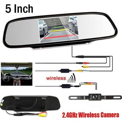 YeHeng store Wireless Video Car CCD Rear View Camera Car parking backup camera Connect HD 5 inch Rearview Mirror Parking Monitor