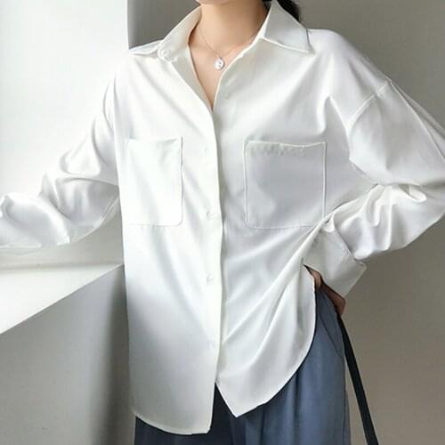 OL Style White Shirts for Women Turn-down Collar Pockets Women Blouse Tops Elegant Workwear Female Tops Blusas Size Streetwear