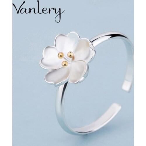 Wholesale Antique Silver Color Cheery Flower Rings For Women Statement Jewelry Finger Ring anillos mujer bijoux