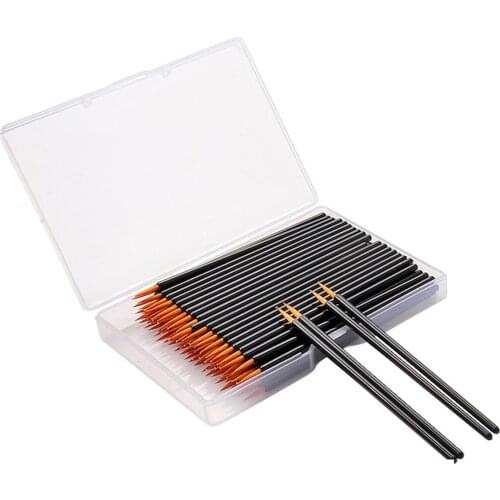 100Pcs Yellow Disposable Eyeliner Makeup Brushes With Storage Container, Nylon Makeup EyeLiner Tools Wands Applicator