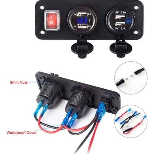 12V 24V 4 USB Charger Adapter LED Voltmeter With Switch Panel for Car Boat