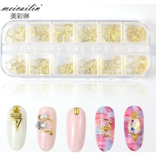 120pcs/box 3D Nail Tools Art Deco Alloy Japanese Mini Stud Rivet Kawaii Hollow Circle DIY Gold Nail Decorations