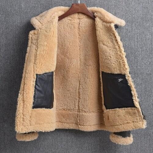 2021 Vintage Black Military Style Genuine Shearling Coat Plus Size 4XL Real Natural Sheepskin Russian Winter Thick Warm Jacket