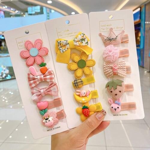 5/10 Pcs/Set Children Cute Colors Cotton Cartoon Flower Ornament Hair Clips Baby Girls Lovely Hairpins Kids Hair Accessories