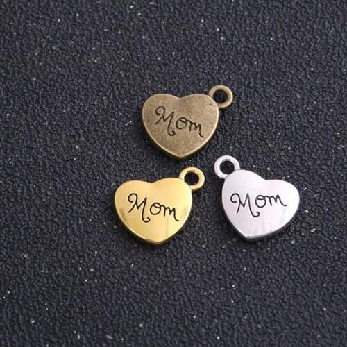 6pieces/lot 14*17mm Antique Alloy Heart Engraving letters Mom Charm Jewelry Finding