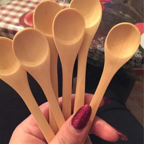 6pcs/Lot Mini Wooden Spoon Kitchen Cooking Teaspoon Condiment Utensil Coffee Spoon Kids Ice Cream Tableware Tool Set