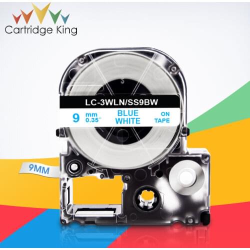 9mm (3/8") Label Tape SS9BW LV-3WLN Blue on White Label Maker Ribbon for Epson King Jim TepraPro SR-RK1 SR-RK2 SR-PBW1 SR-PDP1