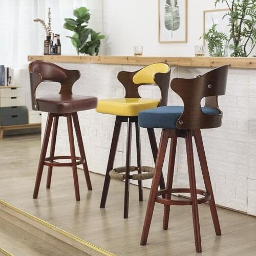 Bar Chair Solid Wood Modern Simple Household Backrest Rotary Bar Chair Bar Chair Milk Tea Cafe Front Stand