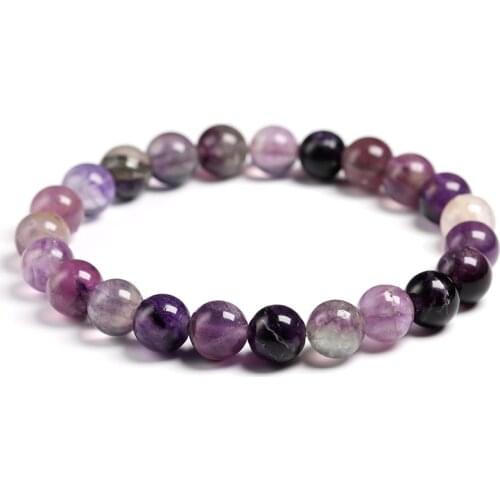 Natural Gemstone Purple Fluorite Beaded 6mm 8mm 10mm Round Ball Strand Bracelet Woman Handmade Jewelry Unique Gift