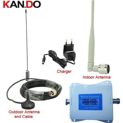 Cheap 2G+4G repeater with cable antenna 22 dbm 65dbi LCD display dual bands GSM 4g booster repeater DCS 900 1800mhz 4g booster