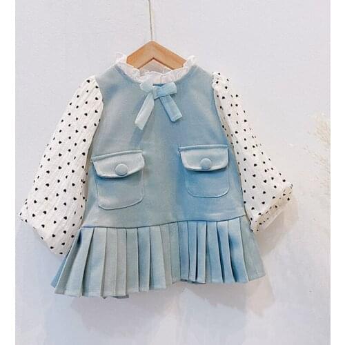 Kids Girls Princess Cute Dress Baby Girl Hearts Print Sleeve Party Dress Fashion Ruched Clothes Children Bow Clothing 2-6 Years