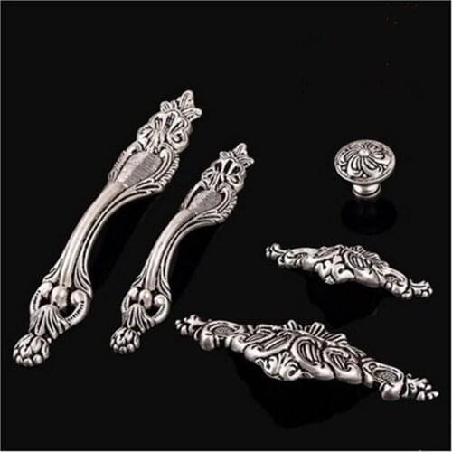 128mm European retro style top quality antique silver wine cabinet kitchen cabinet door handles vintage old silver drawer knobs