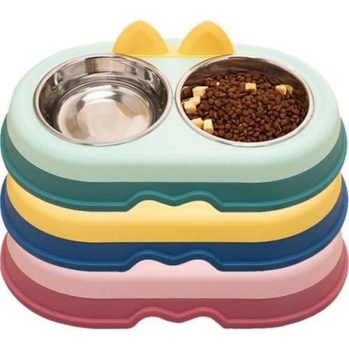 Stainless Steel Double Pet Bowls Dog Food Water Feeder Pet Drinking Dish Feeder Cat Puppy Feeding Container Supplies
