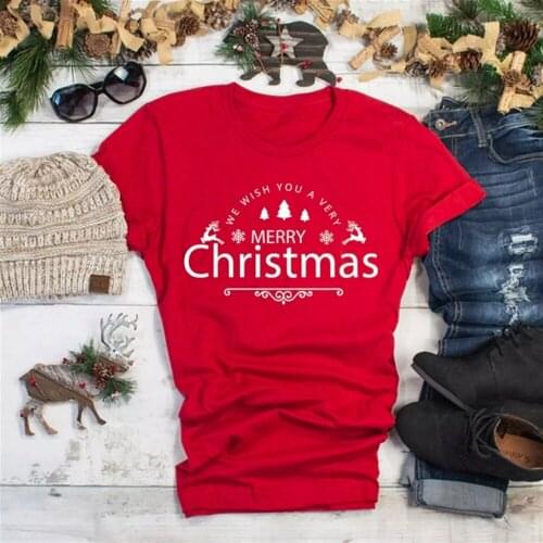 WE WISH YOU VERY MERRY CHRISTMAS T-shirt funny slogan women fashion holiday party gift shirt aesthetic red camisetas tees tops