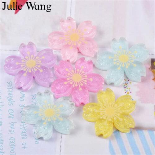 Julie Wang 20PCS Resin Flowers Mixed Cherry Blossoms Charms Sakura Pendants Jewelry Making Accessory Home Table Decor Props