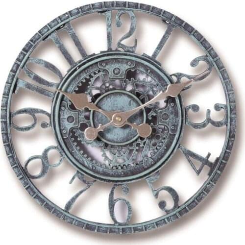 Creativem Outdoor Garden Wall Clock Waterproof Vintage Garden Ornament Hollow Gear Roman Numeral Hanging Clock
