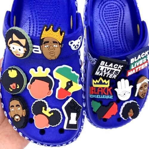 Hot 1PCS Black Lives Matter Icon Shoes Charms Decoration For Croc JIBZ Silicone Accessories For Wristband Hole Slipper Buckle