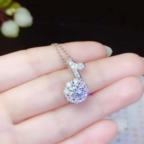 Poetry Of Jew Store Round Silver Moissanite Pendants 1ct D VVS Luxury Moissanite Weding Pendants for Women