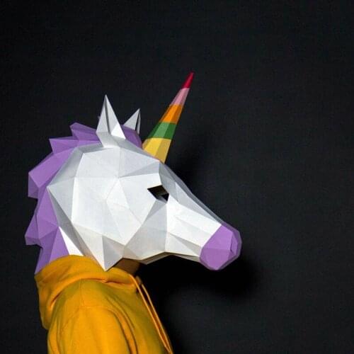 Cosplay Mask 3D Papercraft Paper Adult Maskking Unicorn Halloween Horror masque visage Costume for women DIY Toys Art Party Cos