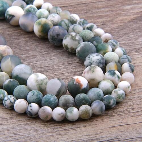 Matte Tree Agates Beads 6 mm 8 mm 10 mm 12 mm Natural Gem Stone Green Round Loose Beads For Jewelry Making DIY Couple Necklace