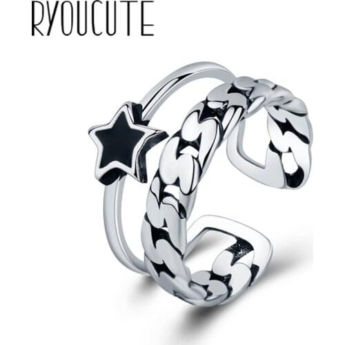 Boho Trendy Real Silver Color Star Rings for Women Lady Jewelry Antique Finger Rings Anillos