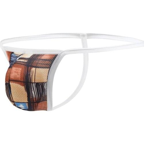 Gay Men Sexy Underwear Mens Printed Low Waist Thongs G-Strings Mesh Penis Pouch Male Underpants Tanga Hombre T-Back Jockstrap