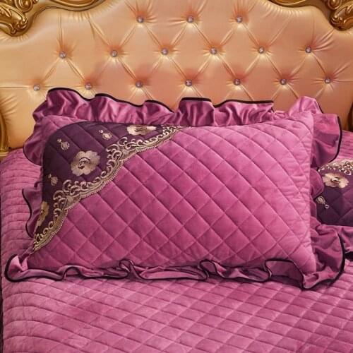 1 Pair Velvet Quilted Lace Pillowcase for Bed Solid Fashion Soft Rectangular Home Decor Pillow Cover Winter Warm 48x74cm